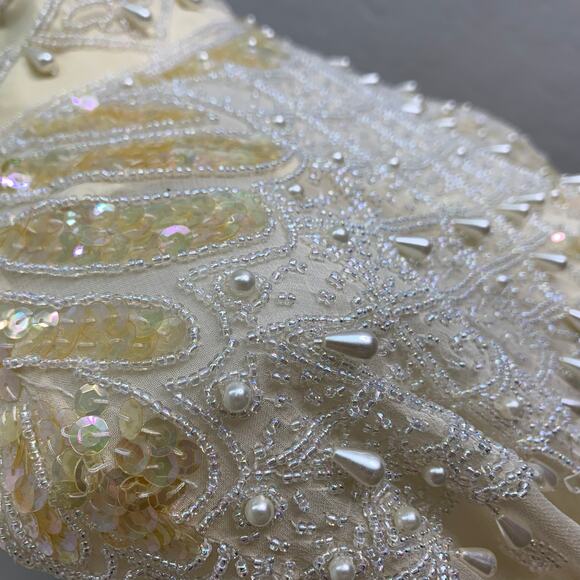 VTG Oleg Cassini Edwardian Silk Dress Wedding Ball Gown Glass Beaded Victorian - Picture 9 of 16